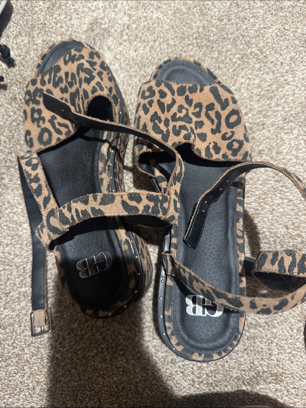 Leopard Print Platform Sandals - Brown/Black